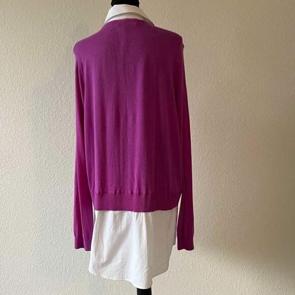 Ralph Lauren Orchid Pink Purple Sweater Exposed White Collar Button up Shirt XL - Picture 2 of 9